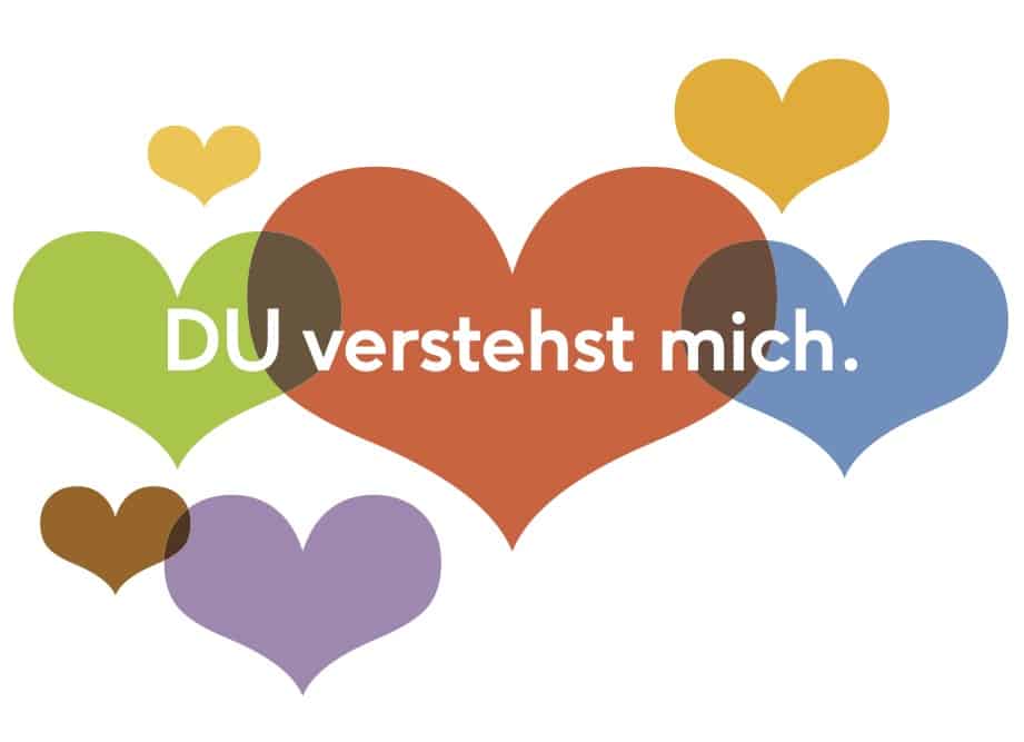 Postkare mit dem Spruch „DU verstehst mich.“ erstellt zum 10-jährigen Jubiläum von Sprachbrücke-Hamburg e.V. zum Weitergeben und Weiterverschicken.