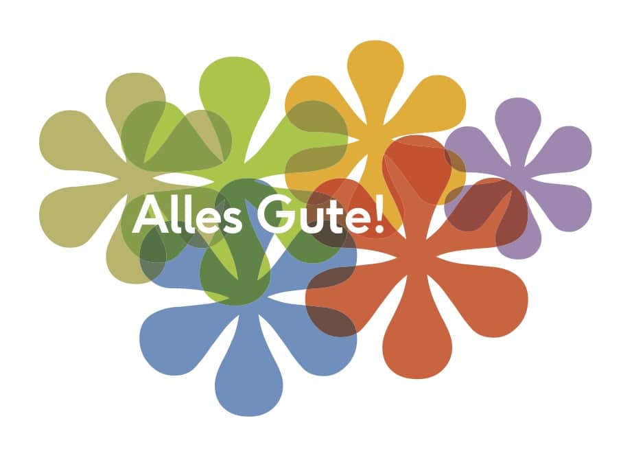 Postkare mit dem Spruch „Alles Gute!“ erstellt zum 10-jährigen Jubiläum von Sprachbrücke-Hamburg e.V. zum Weitergeben und Weiterverschicken.